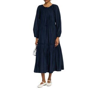 NWT Merlette Allegra Tiered Smocked Maxi Dress Womens Large Navy Blue Cotton NEW